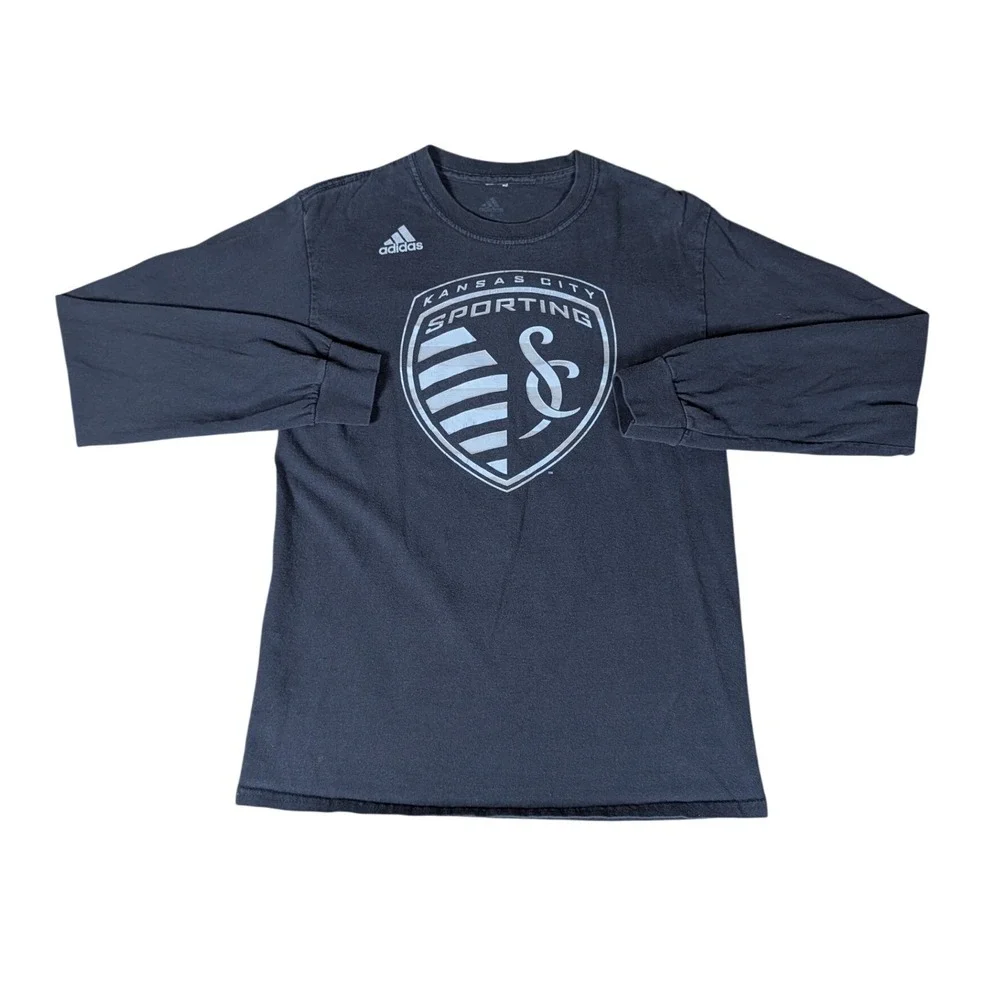 Adidas Sporting Kansas City MLS Long Sleeve Graphic‎ T-Shirt Navy Blue Mens